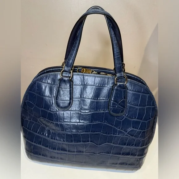 Coach Prince Street Satchel Navy Leather Crocodile-Embossed Handbag Crossbody - Picture 6 of 13